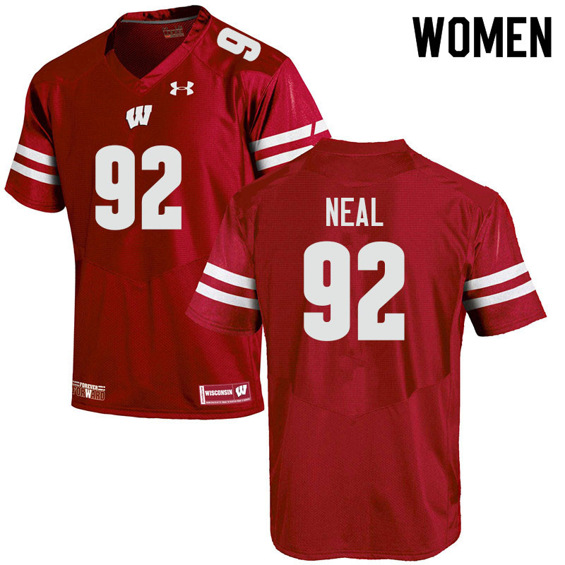 Women #92 Curt Neal Wisconsin Badgers College Football Jerseys Sale-Red - Click Image to Close